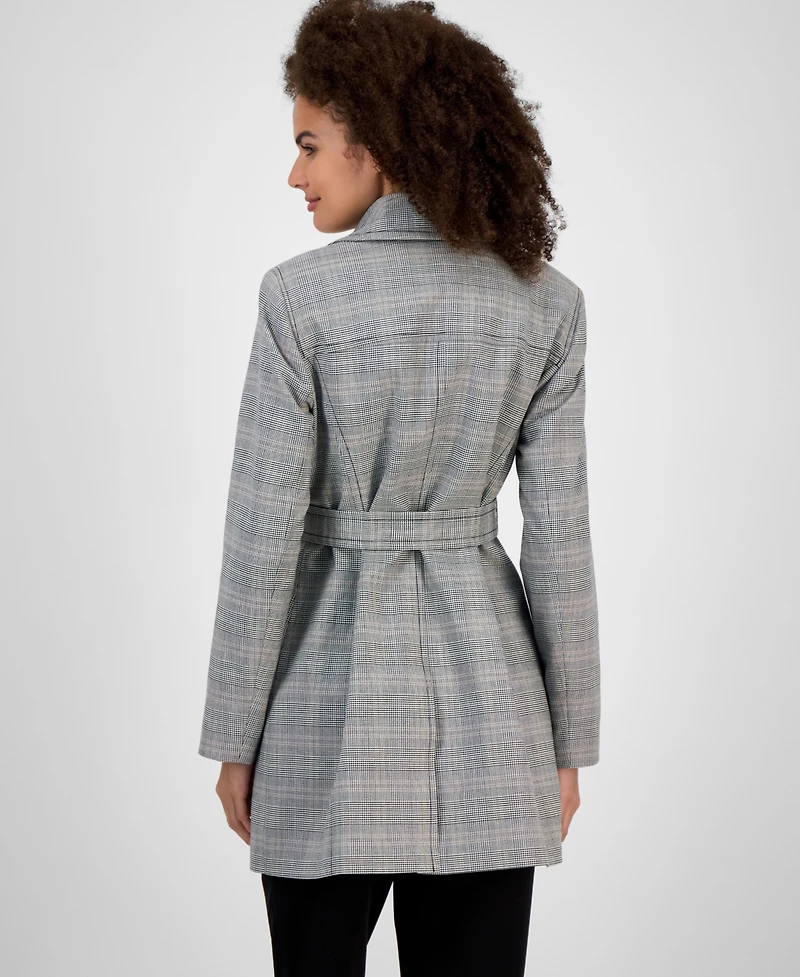 Kasper Plaid Belted Trench Coat, Regular & Petite
