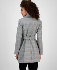 Kasper Plaid Belted Trench Coat, Regular & Petite