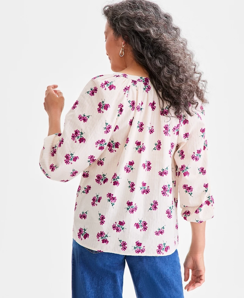 Style & Co Women's Printed Button-Front Raglan-Sleeve Lurex Top, Macy's Exclusive