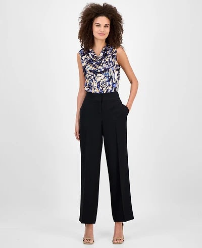 Kasper Mid-Rise Pleated Crepe Pants, Regular & Petite