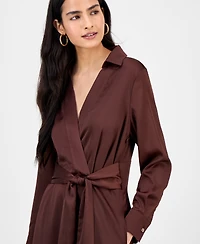 Tahari Asl Women's Collared V-Neck Tie-Waist Midi Dress