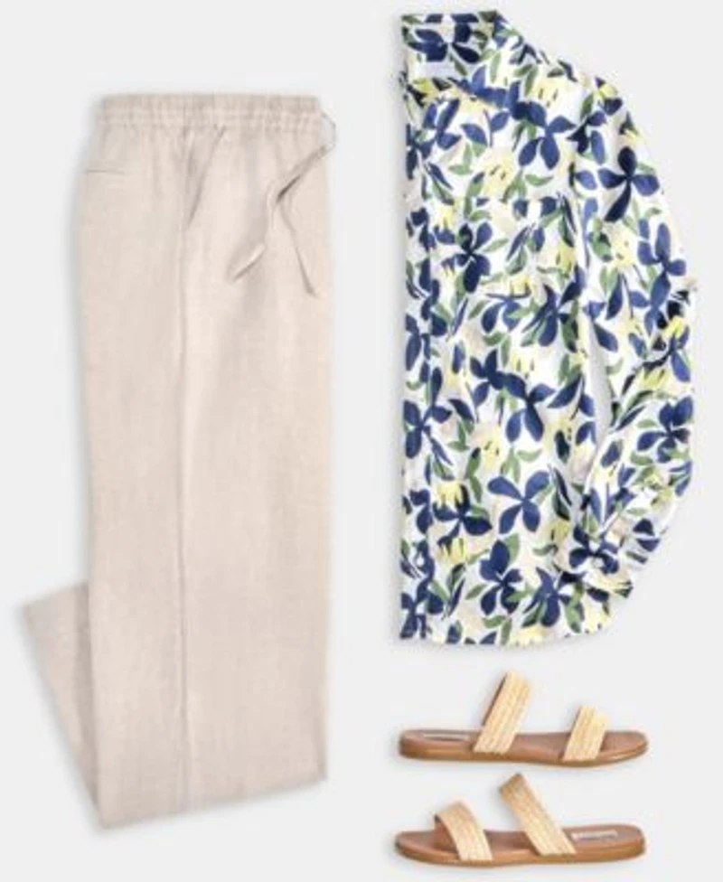 Charter Club Floral Print 100 Linen Shirt 100 Linen Drawstring Pants Macys Exclusive