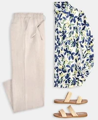 Charter Club Floral Print 100 Linen Shirt 100 Linen Drawstring Pants Macys Exclusive