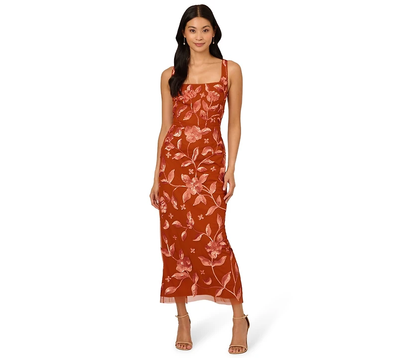Adrianna Papell Women's Beaded Mesh Slim Column Dress