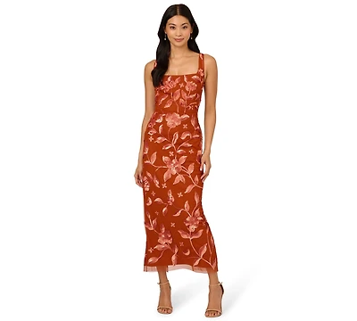 Adrianna Papell Women's Beaded Mesh Slim Column Dress
