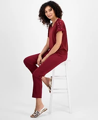 Jm Collection Petite Lace-Up Shoulder Short-Sleeve Top, Macy's Exclusive