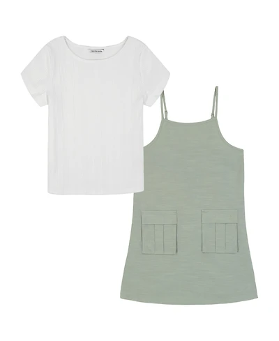 Calvin Klein Big Girls 2-Piece Short Sleeve T-Shirt and Slip Dress Set