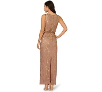 Adrianna Papell Women's Beaded Blouson Sleeveless Long Dress