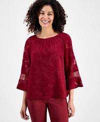 Jm Collection Petite Jacquard Lace-Inset Blouse, Macy's Exclusive