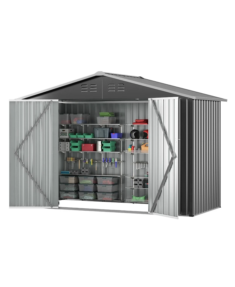 Mondawe 4.1"x9.2" Outdoor Storage Shed, Huge Metal Shed with 2 Double Hinged Doors