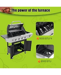 Mondawe Stainless Steel 5-Burner 46,500 Btu Propane Gas Grill with Side Shelves, 4 Wheels