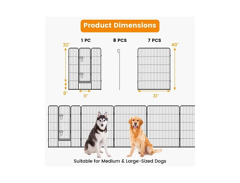8 Panel 40 Inch Height Pet Fence Indoor Outdoor