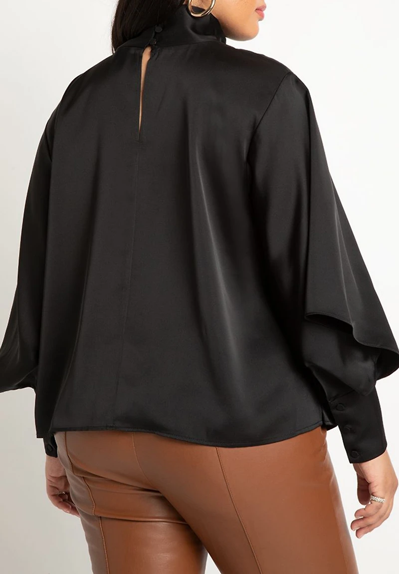 Eloquii Women's Draped Neck Satin Blouse