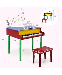 30-Key Wood Toy Kids Grand Piano with Bench and Music Rack