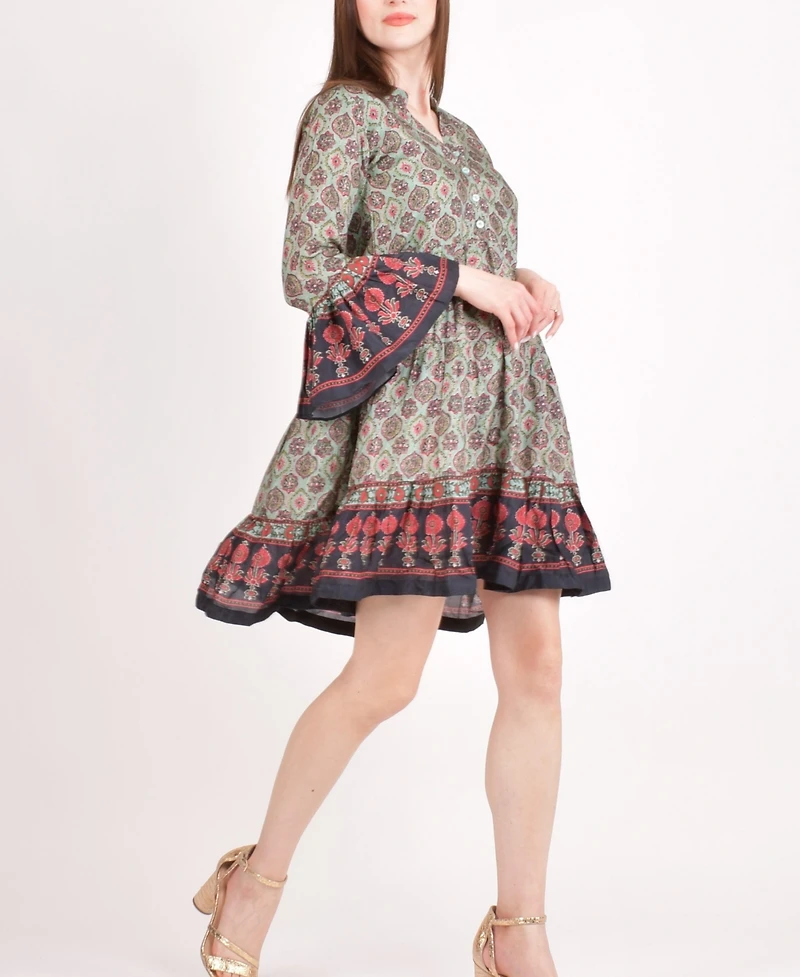 Raas Women's Boho Green Mini Dress