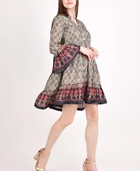 Raas Women's Boho Green Mini Dress