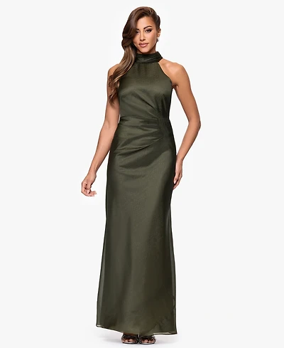 Xscape Women's Organza High-Neck Long Sheath Dress