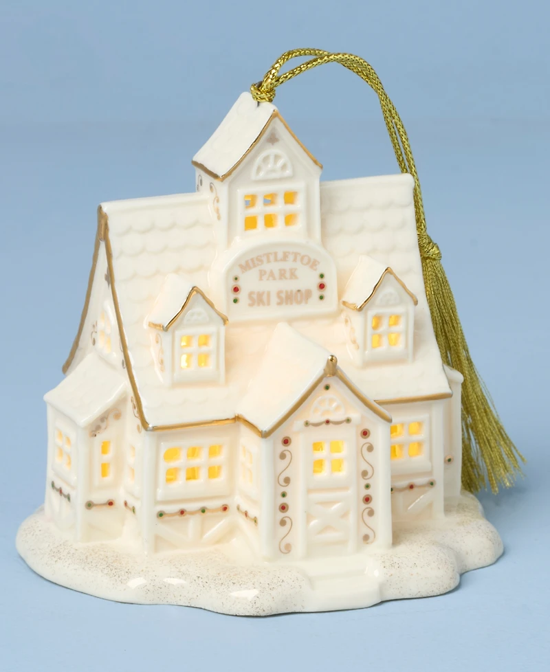 New For 2025! Lenox Mistletoe Park Ski Shop Lit Ornament