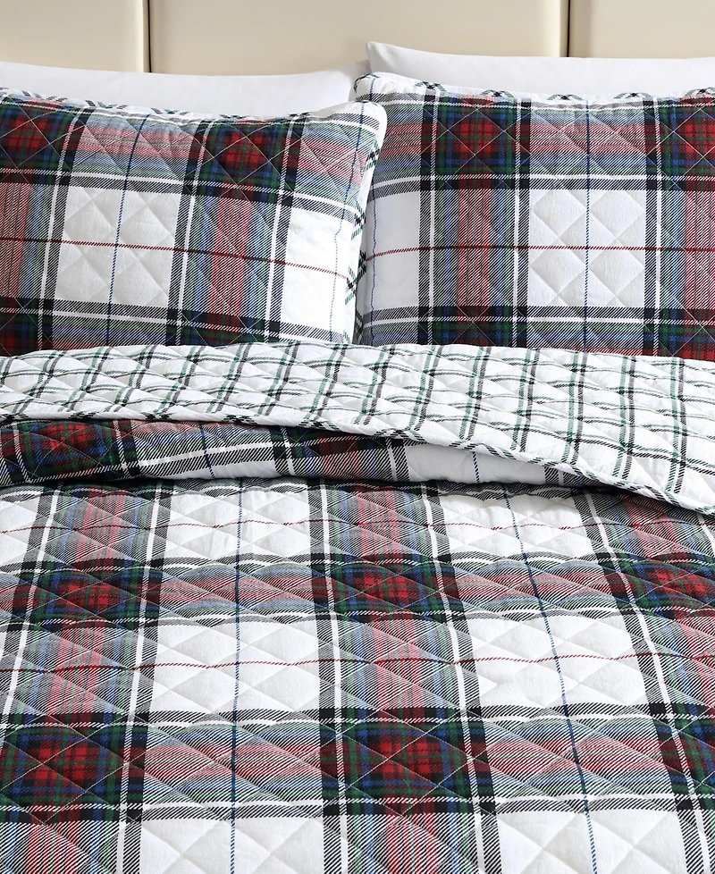 Eddie Bauer Holiday Plaid Flannel Cotton Reversible -Pc. Quilt Set