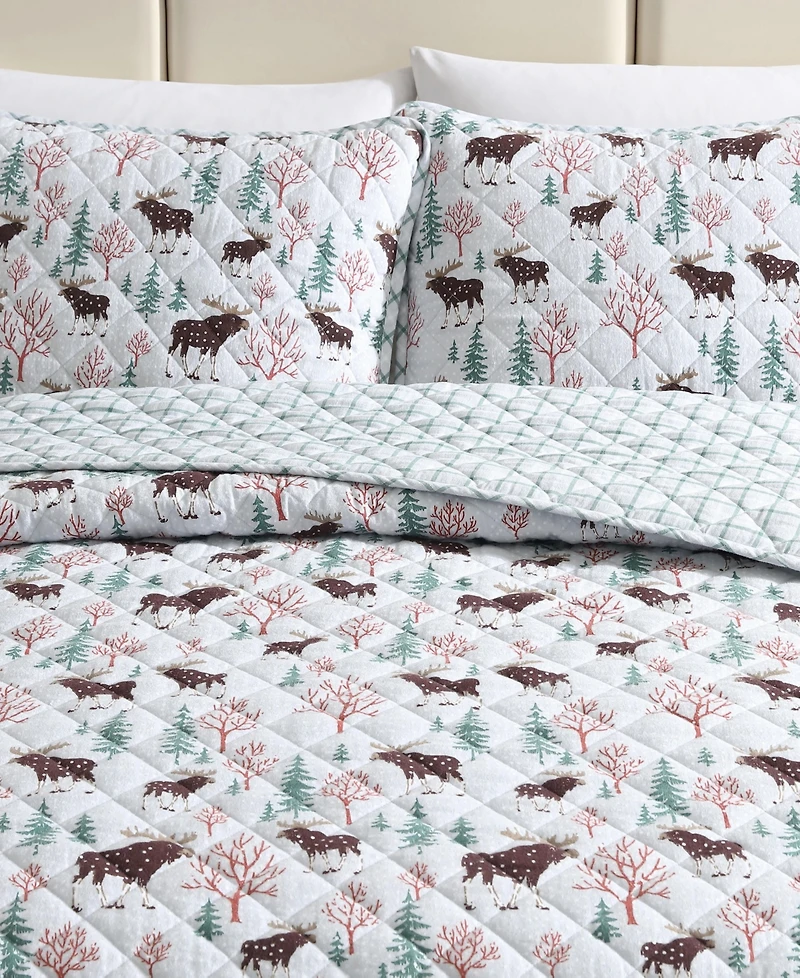 Eddie Bauer Mountain Moose Flannel Cotton Reversible -Pc. Quilt Set