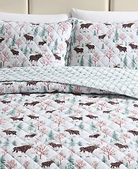 Eddie Bauer Mountain Moose Flannel Cotton Reversible -Pc. Quilt Set
