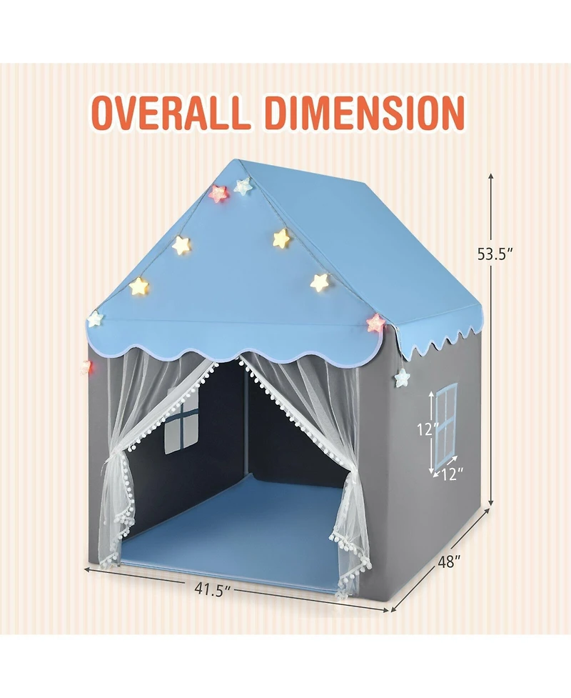 Kids Playhouse Tent with Star Lights and Mat