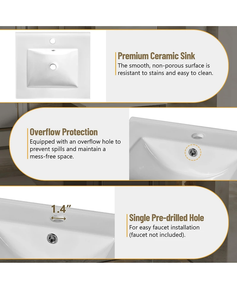 Casainc 20-Inch Bathroom Vanity with Ceramic Sink, Soft Close Door, Adjustable Shelf & Door Storage Rack for Small Baths