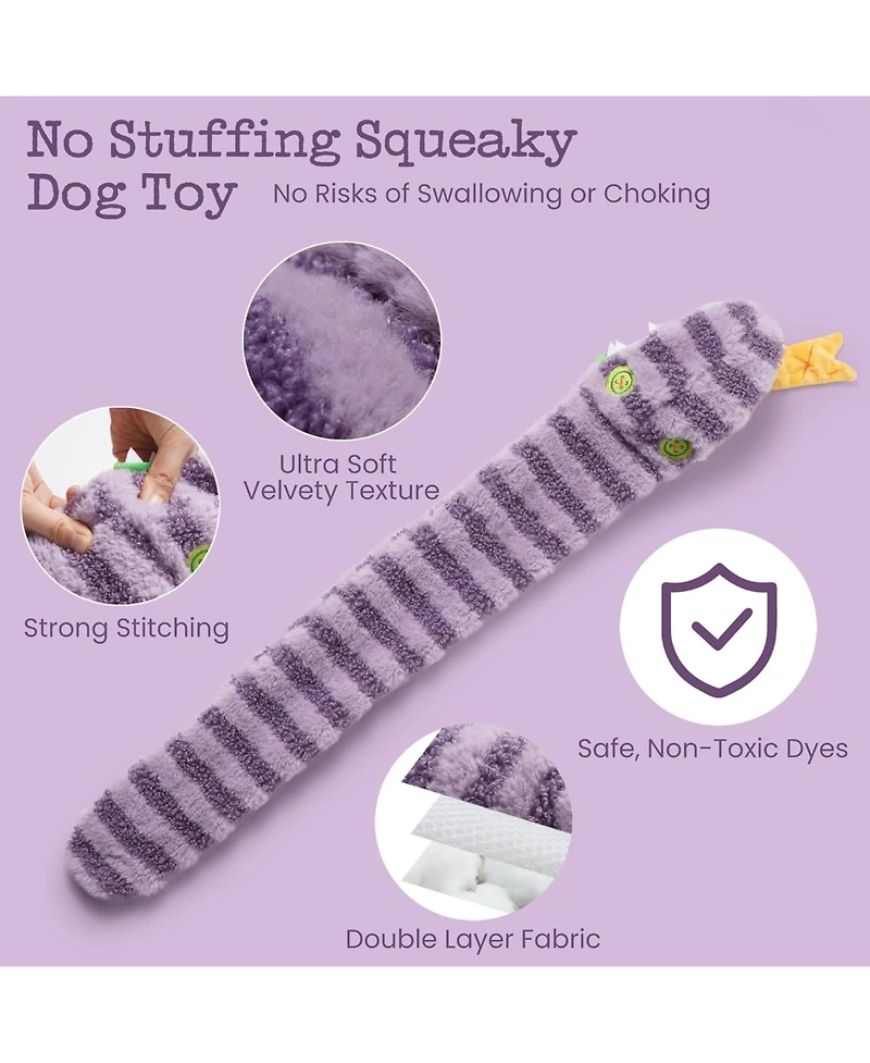 Nocciola Snacker Snake Snuffle Dog Toy, No Stuffing Squeaky&Crinkle Plush Toy
