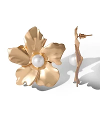 Jessica Simpson Statement Flower Earrings with Pearl Center in Gold-Tone