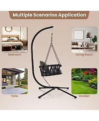Gymax Swing Chair w/ Stand Patio Hanging Swing Chair w/ Comfortable Seat & Back Cushions