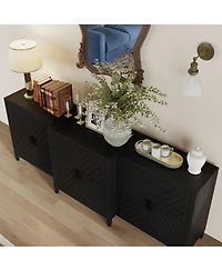 High quality black hemp flour multifunctional four door dressing table, wooden storage cabinet, side cabinet