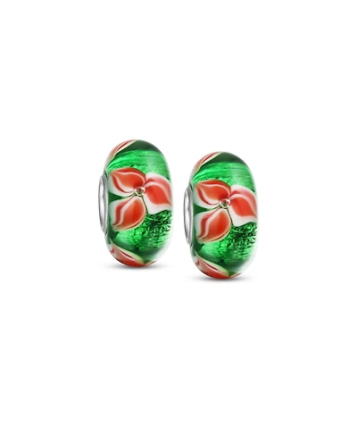 Bling Jewelry Set of 2 Red Green Murano Glass Christmas Charm Bead Sterling Silver for European Bracelets