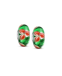 Bling Jewelry Set of 2 Red Green Murano Glass Christmas Charm Bead Sterling Silver for European Bracelets