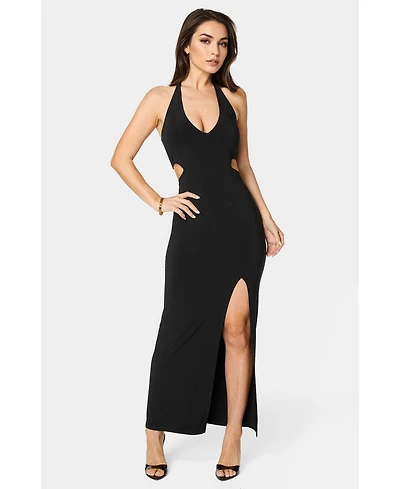Bebe Women's Slit Front Cutout Halter Midi Dress