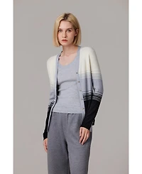Jennie Liu Women's Lurex Wool Cardigan | Metallic Button Up V Neck Sweater Ultra Soft Ribbed Shimmer Knit Machine Washable Sweaters
