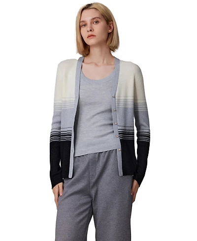 Jennie Liu Women's Lurex Wool Cardigan | Metallic Button Up V Neck Sweater Ultra Soft Ribbed Shimmer Knit Machine Washable Sweaters