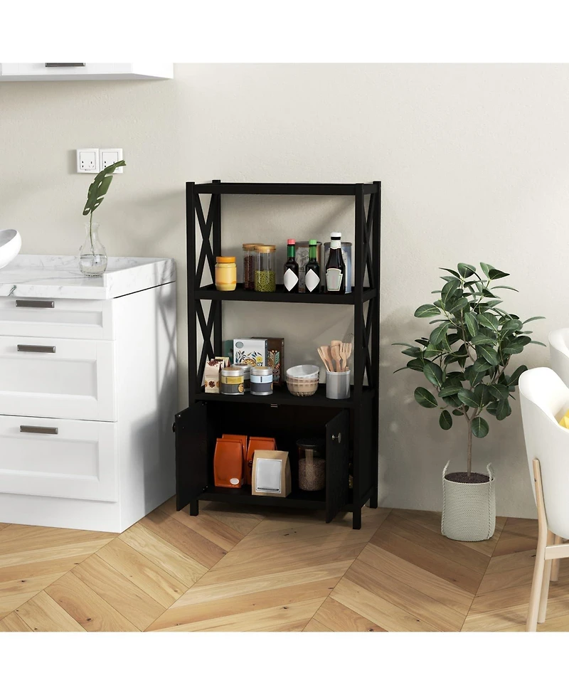 Volenca Bathroom Storage Cabinet with Open Shelves and Double Doors