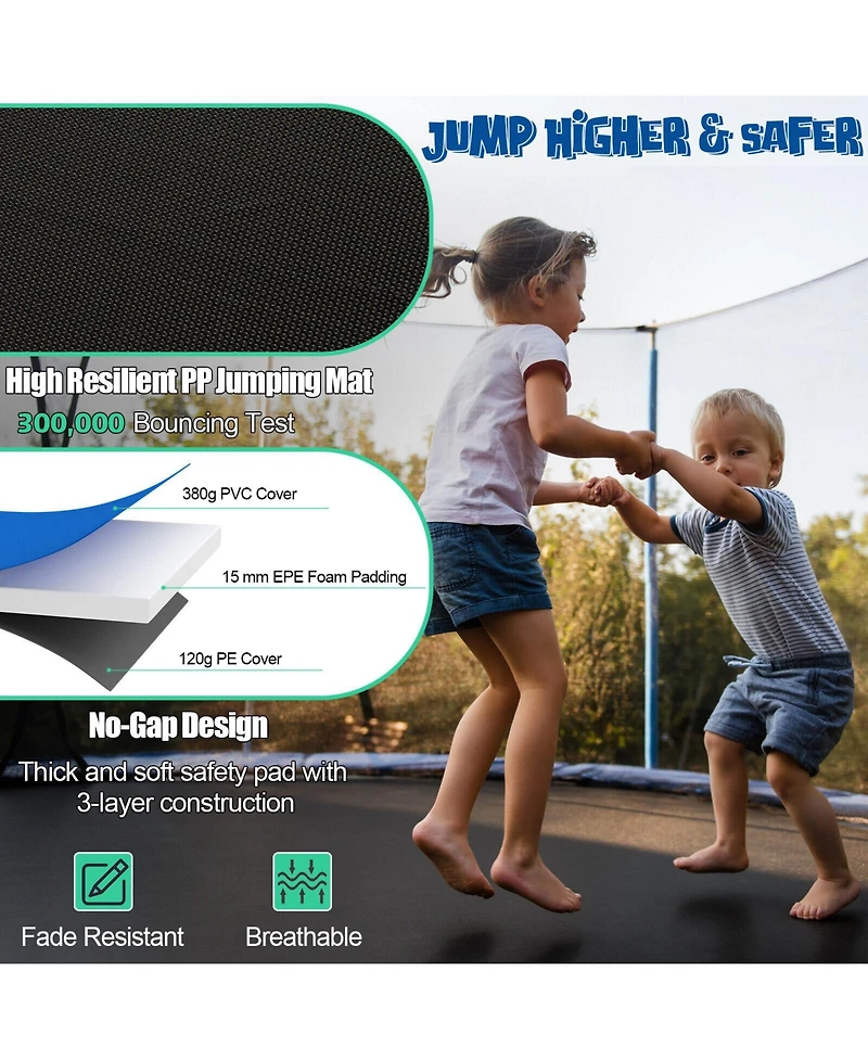 14 Feet Outdoor Recreational Trampoline with Ladder and Enclosure Net