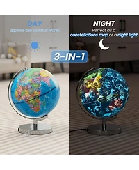 3-in-1 Illuminated World Globe with Stand and 88 Constellations