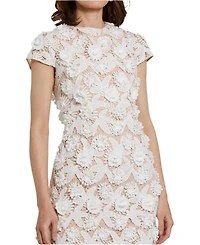 Mac Duggal Women's Floral Lace Fitted Short Sleeve Midi Dress