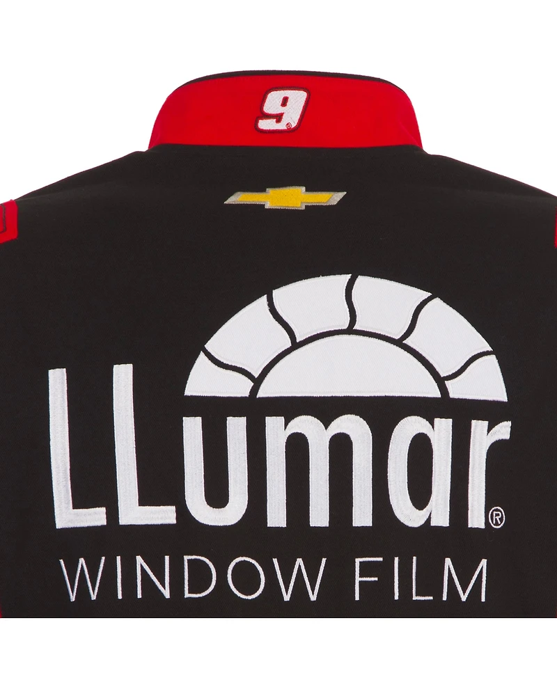 Jh Design Men's Black/Red Chase Elliott Llumar Full-Snap Twill Uniform Jacket