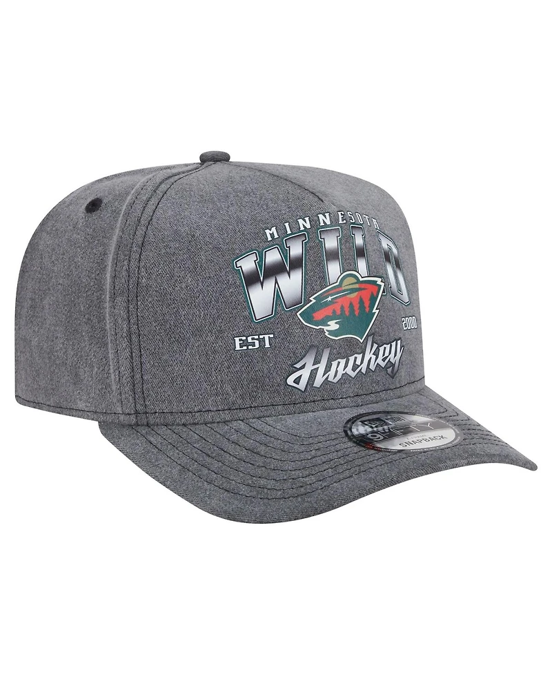 New Era Men's Charcoal Minnesota Wild Throwback Washed A-Frame Pre-Curved 9FIFTY Snapback Hat