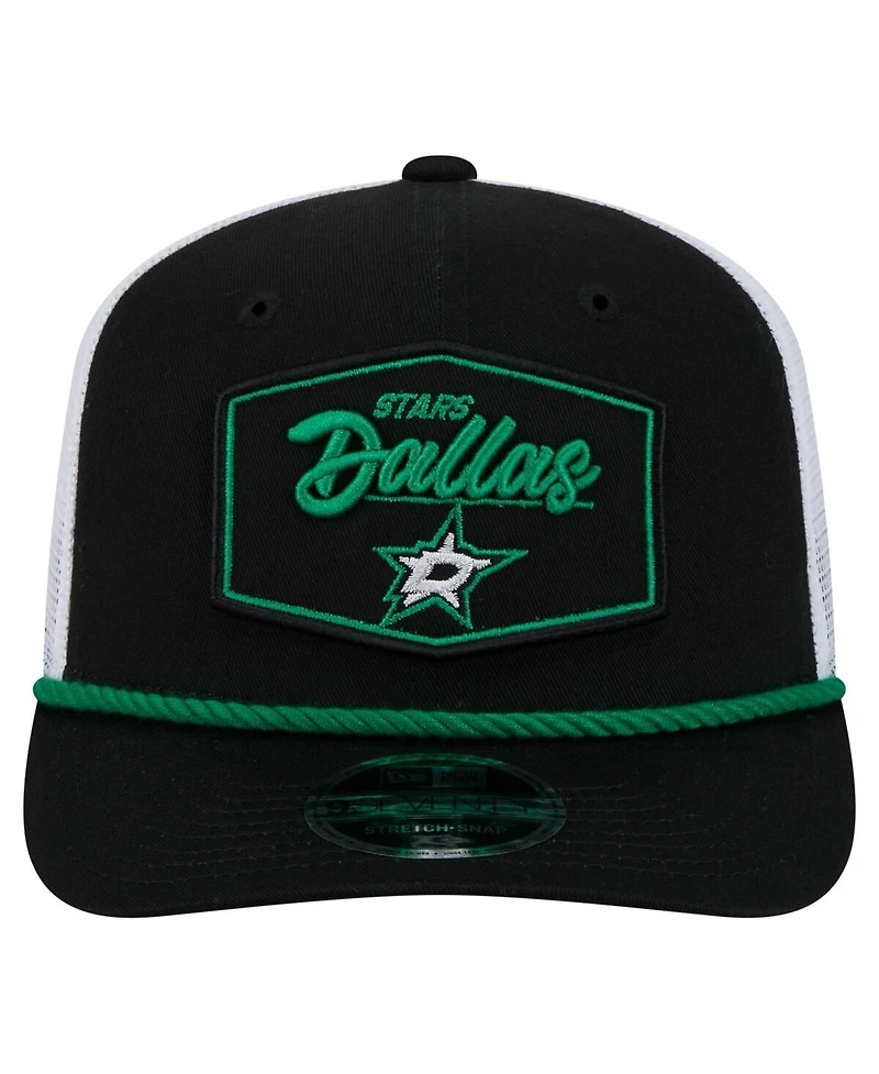 New Era Men's Black/White Dallas Stars Team Patch Basic 9SEVENTY Adjustable Trucker Hat