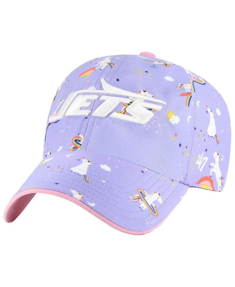 '47 Brand Girls Preschool Lavender New York Jets Unicorn Clean Up Adjustable Hat
