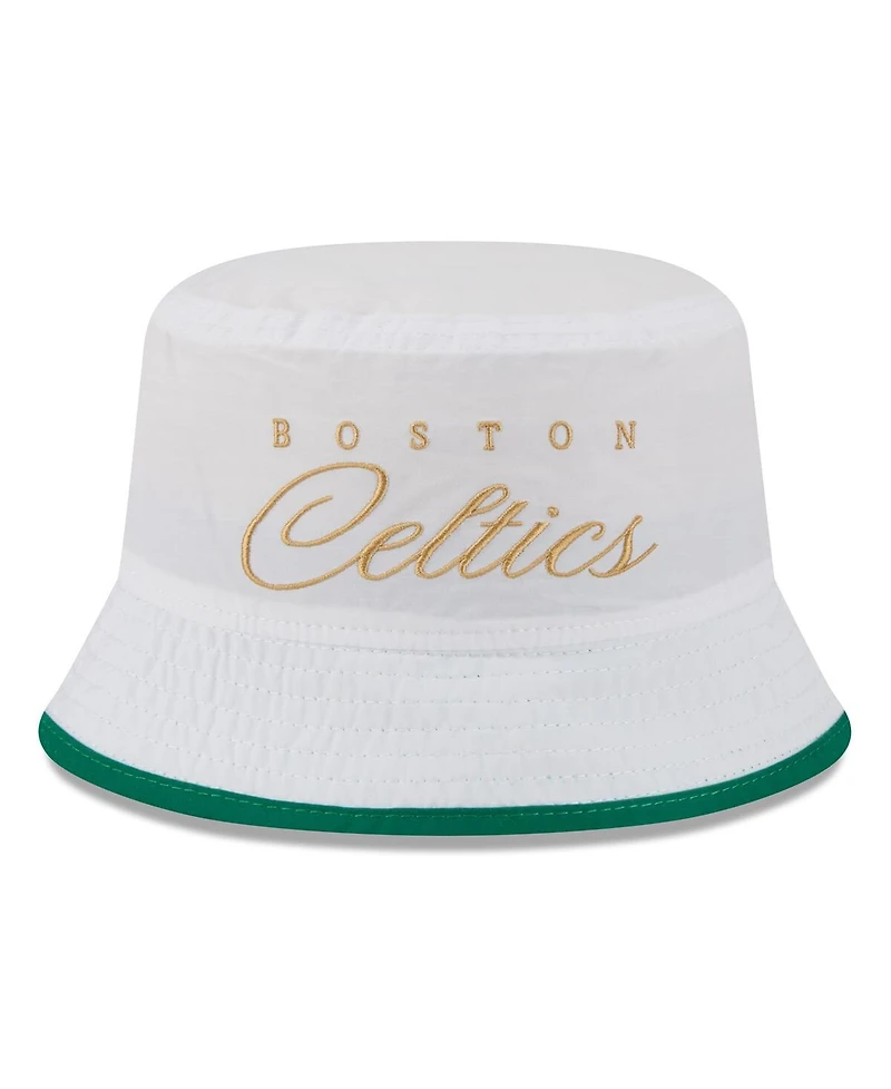 New Era Men's White/Kelly Green Boston Celtics 2025 Nba Draft Nylon Bucket Hat