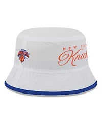 New Era Men's White/Blue New York Knicks 2025 Nba Draft Nylon Bucket Hat