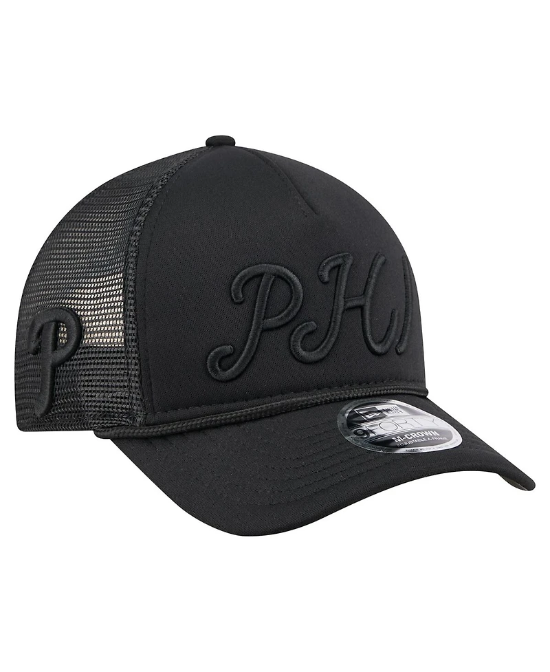 New Era Men's Black Philadelphia Phillies City Initial 9FORTY A-Frame M-Crown Adjustable Trucker Hat