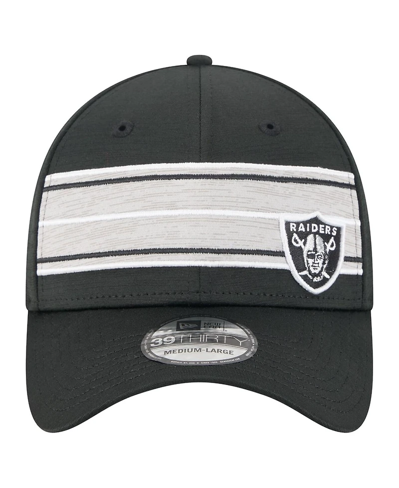 New Era Men's Black Las Vegas Raiders Stripes 39THIRTY Flex Hat