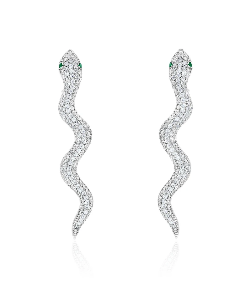 Suzy Levian New York Sterling Silver Cubic Zirconia Wild Snake Drop Earrings