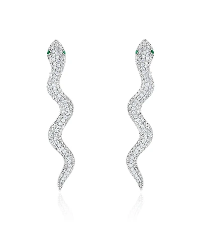 Suzy Levian New York Sterling Silver Cubic Zirconia Wild Snake Drop Earrings